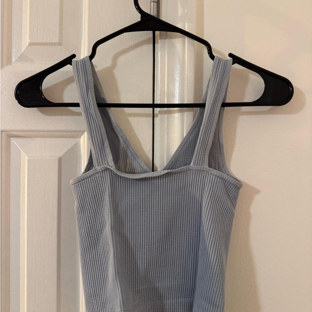 Women's Ribbed V-Neck Tank Top - Light Blue - Picture 2 of 2